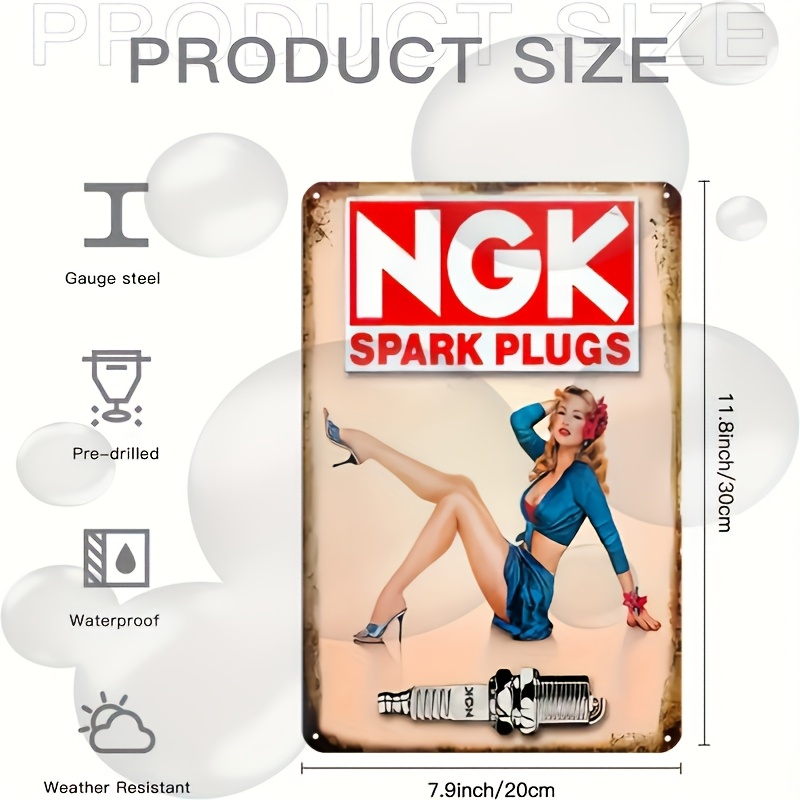 Spark Plug - ヴィンテージ風スパークプラグの金属製サイン - 家庭用ガレージや壁に飾るのに最適な、耐候性に優れた多目的レトロ調の装飾プレート。