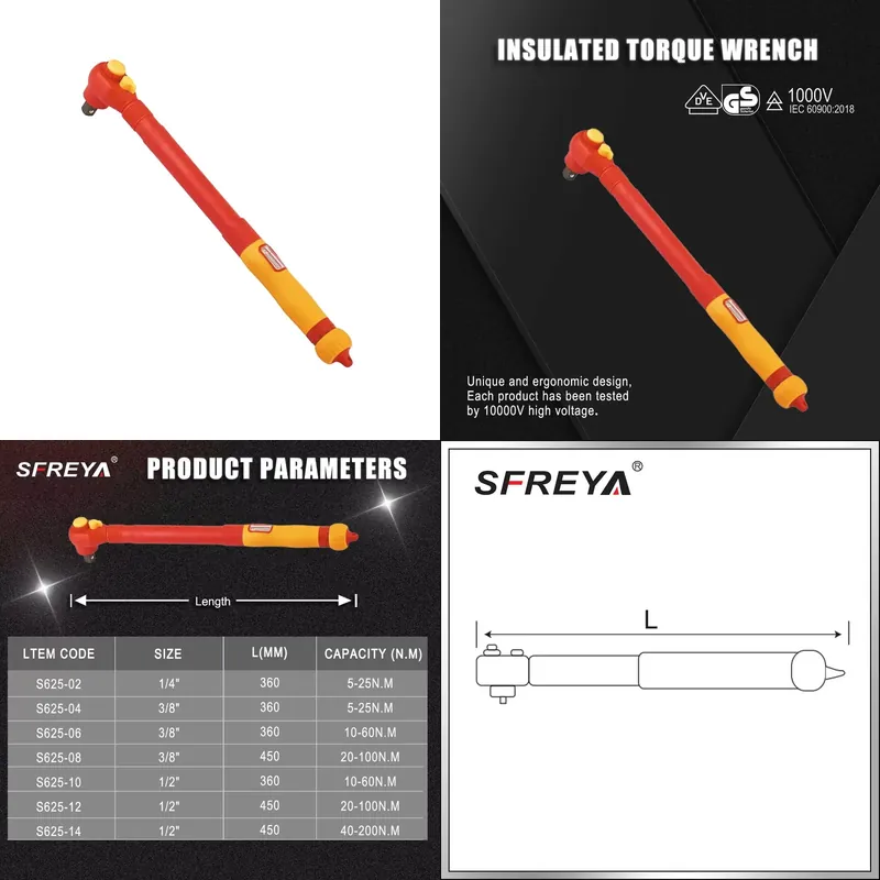 Torque Wrench - SFREYA S625 断熱トルクレンチ 高電圧耐性 産業用軽量工具 電気工事士向け