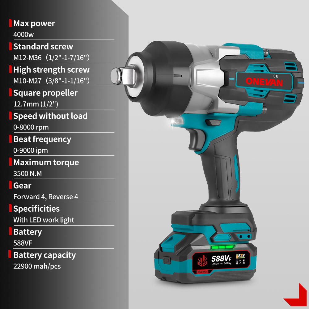 1000W電動インパクトレンチ コードレス ブラシレス 3/ - Torque Wrench のレビューと価格