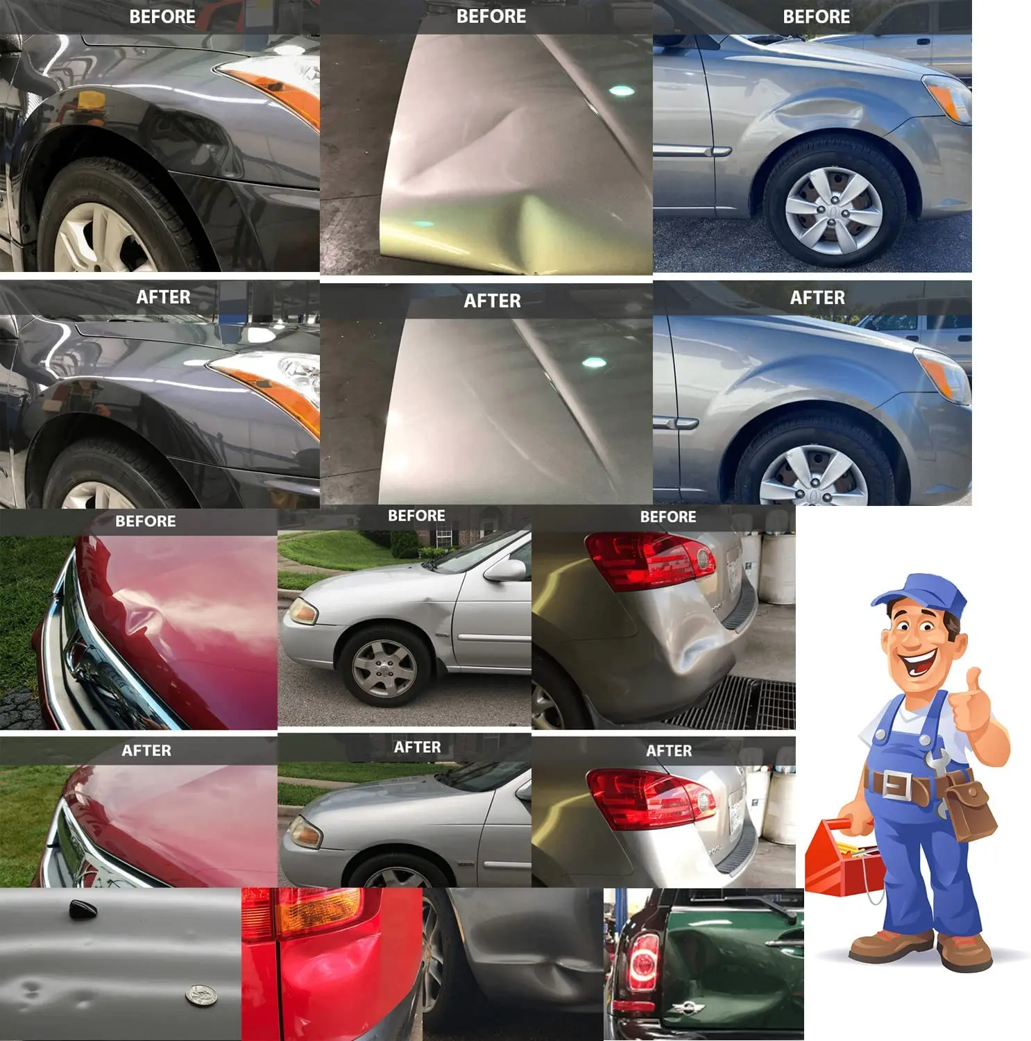 車のへこみ修理用プーラー、18個のプラスチック製接着タブ付き - Automotive Tools のレビューと価格